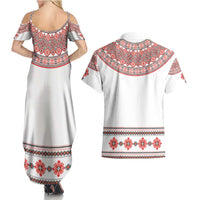 Bulgarian Embroidery Style Seamless Pattern Couples Matching Summer Maxi Dress and Hawaiian Shirt