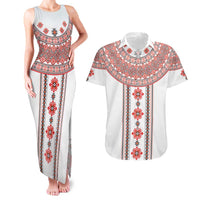 Bulgarian Embroidery Style Seamless Pattern Couples Matching Tank Maxi Dress and Hawaiian Shirt
