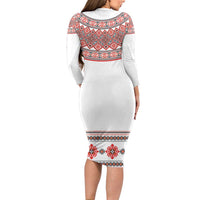 Bulgarian Embroidery Style Seamless Pattern Family Matching Long Sleeve Bodycon Dress and Hawaiian Shirt