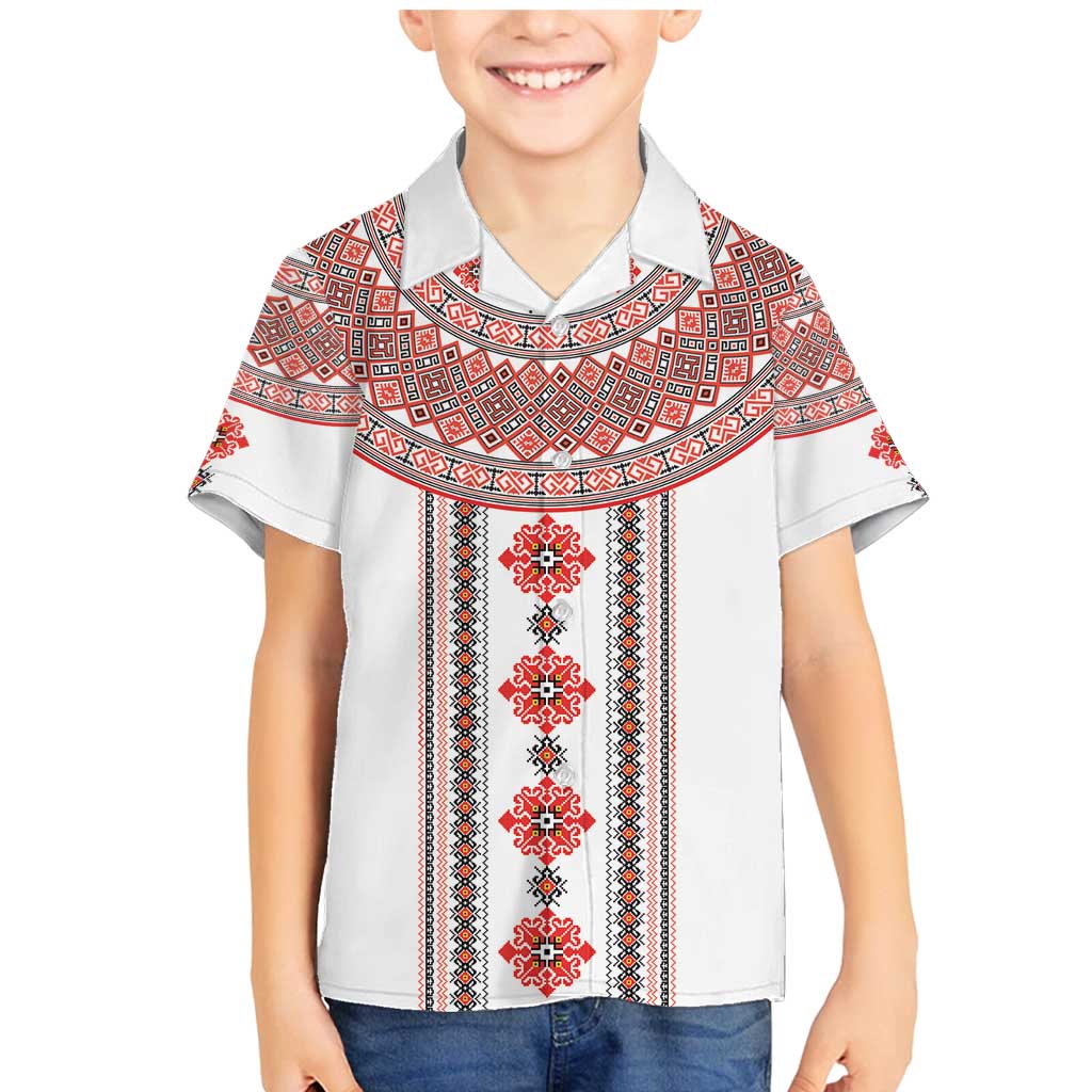 Bulgarian Embroidery Style Seamless Pattern Family Matching Mermaid Dress and Hawaiian Shirt