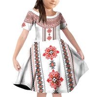 Bulgarian Embroidery Style Seamless Pattern Family Matching Off Shoulder Short Dress and Hawaiian Shirt