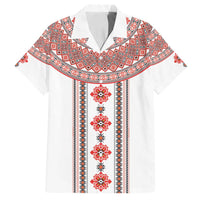 Bulgarian Embroidery Style Seamless Pattern Family Matching Off Shoulder Short Dress and Hawaiian Shirt