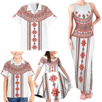 Bulgarian Embroidery Style Seamless Pattern Family Matching Tank Maxi Dress and Hawaiian Shirt
