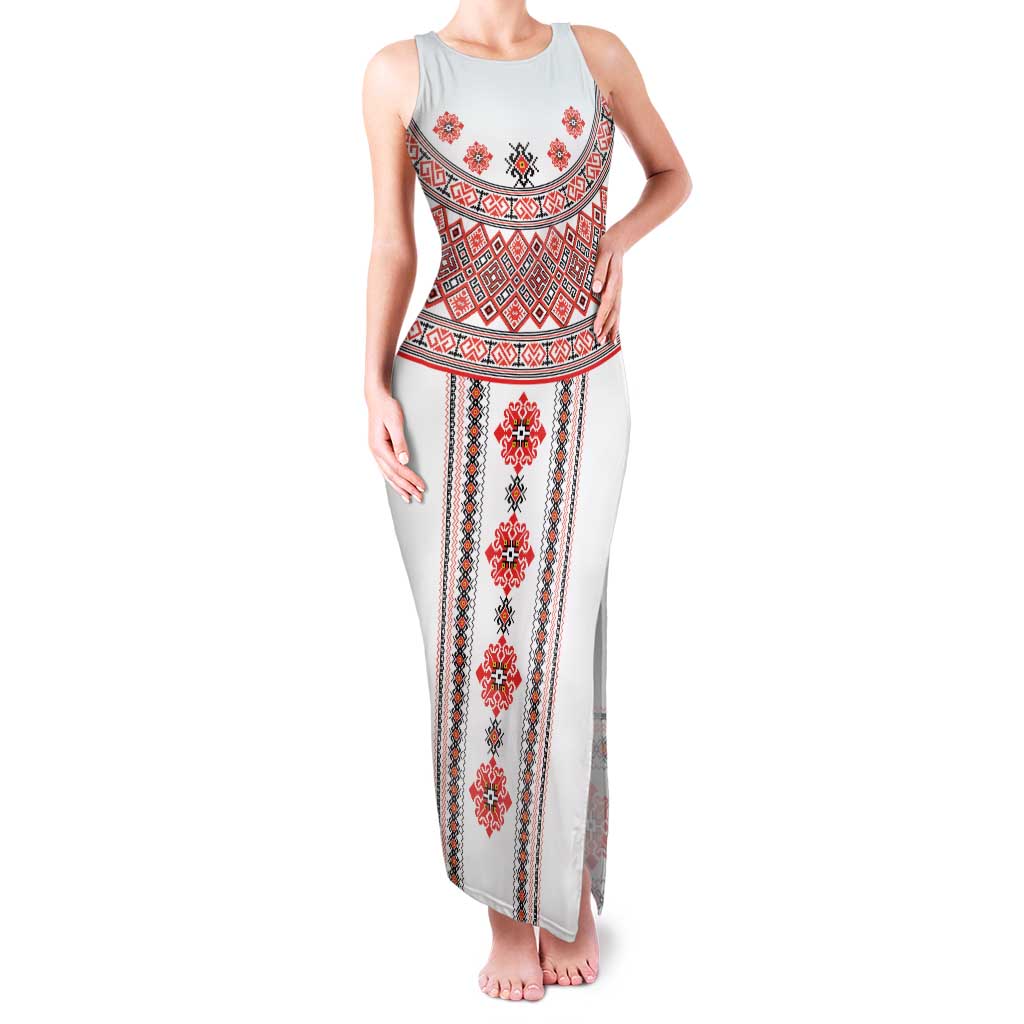 Bulgarian Embroidery Style Seamless Pattern Family Matching Tank Maxi Dress and Hawaiian Shirt