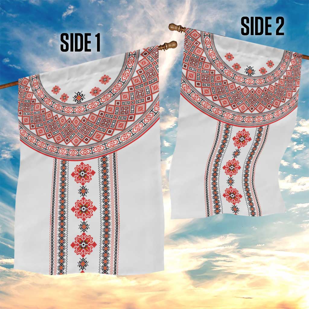 Bulgarian Embroidery Style Seamless Pattern Garden Flag