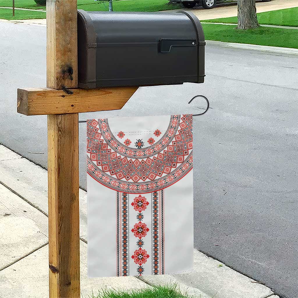 Bulgarian Embroidery Style Seamless Pattern Garden Flag