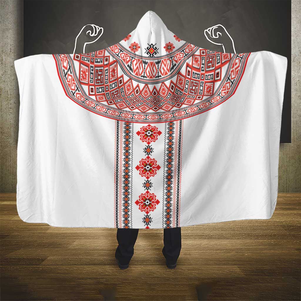 Bulgarian Embroidery Style Seamless Pattern Hooded Blanket
