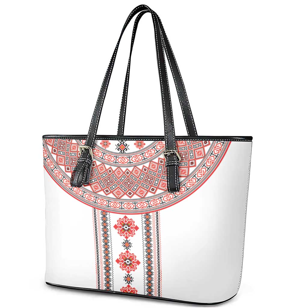 Bulgarian Embroidery Style Seamless Pattern Leather Tote Bag