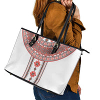 Bulgarian Embroidery Style Seamless Pattern Leather Tote Bag