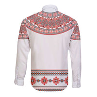Bulgarian Embroidery Style Seamless Pattern Long Sleeve Button Shirt