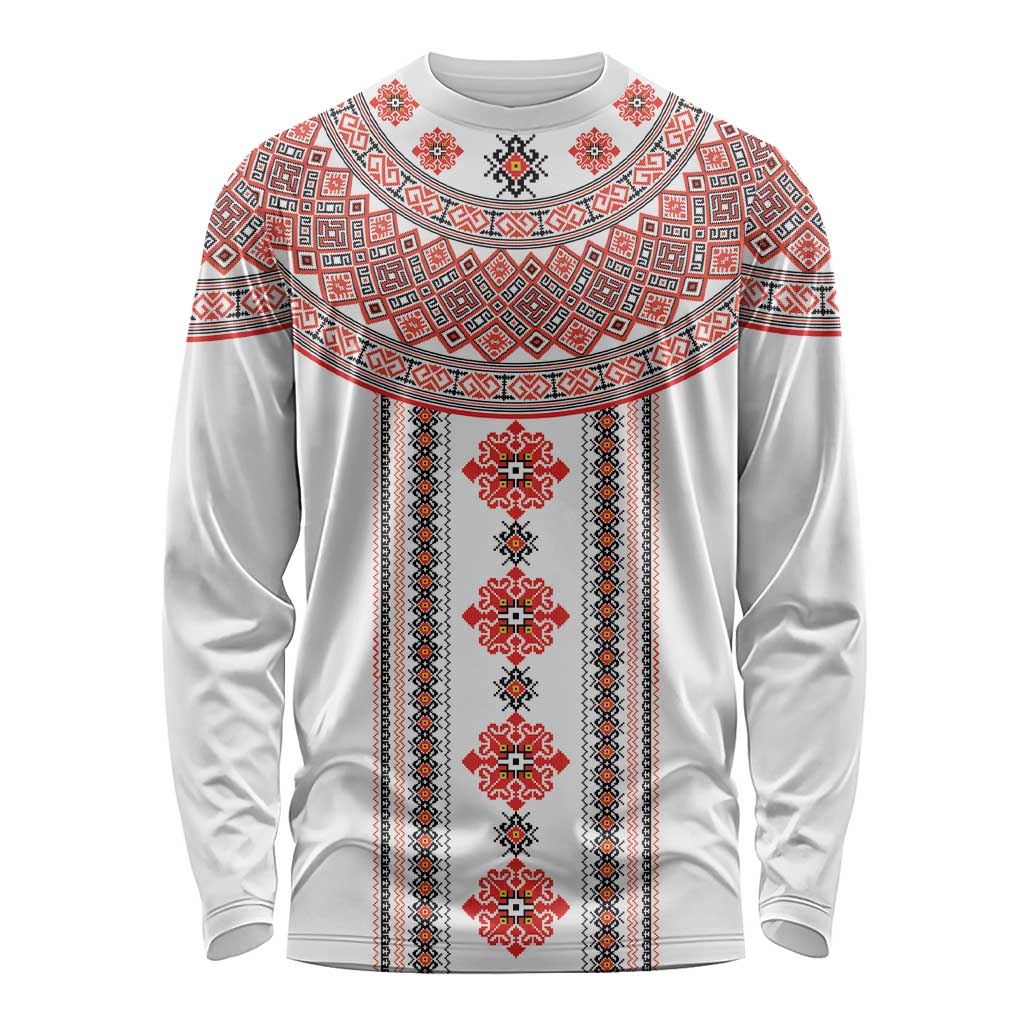 Bulgarian Embroidery Style Seamless Pattern Long Sleeve Shirt