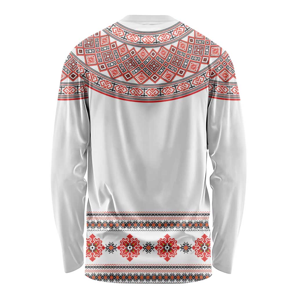 Bulgarian Embroidery Style Seamless Pattern Long Sleeve Shirt