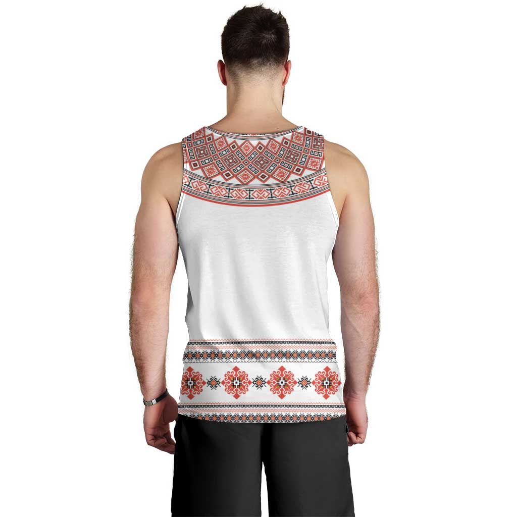 Bulgarian Embroidery Style Seamless Pattern Men Tank Top