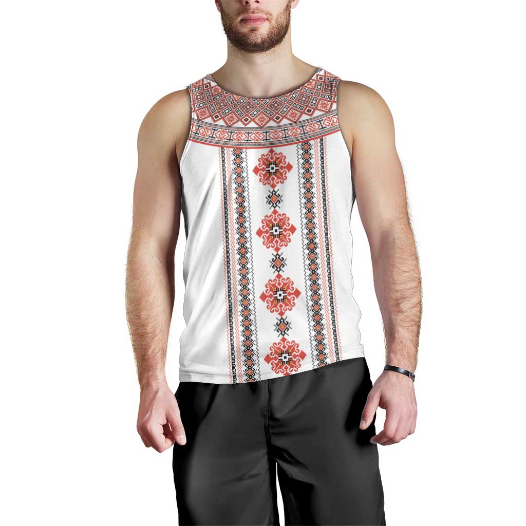 Bulgarian Embroidery Style Seamless Pattern Men Tank Top