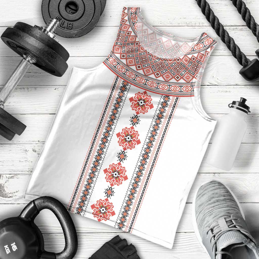 Bulgarian Embroidery Style Seamless Pattern Men Tank Top