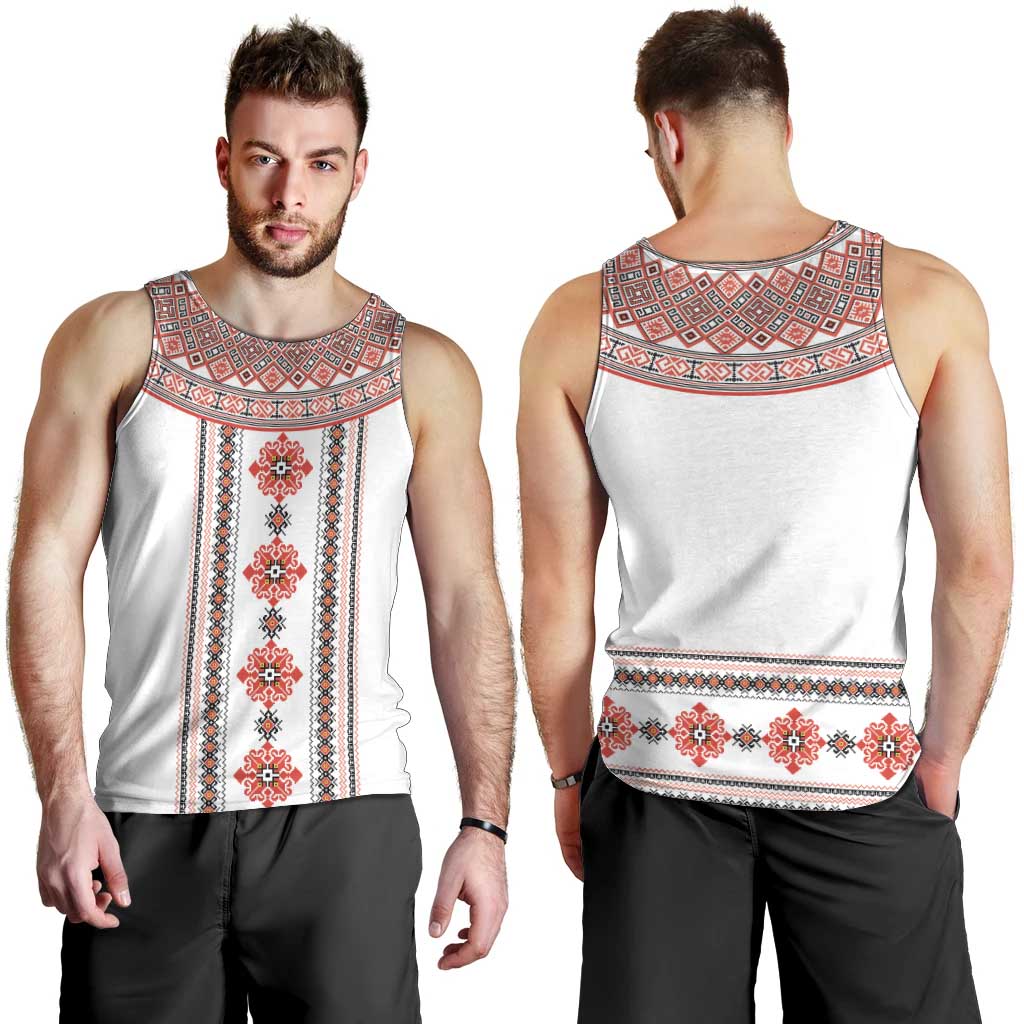 Bulgarian Embroidery Style Seamless Pattern Men Tank Top