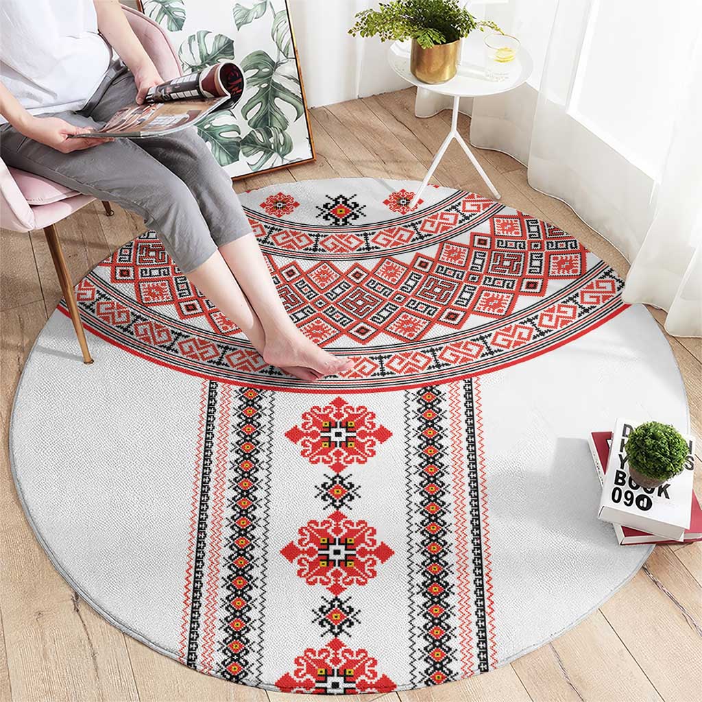 Bulgarian Embroidery Style Seamless Pattern Round Carpet