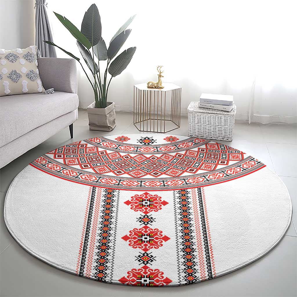 Bulgarian Embroidery Style Seamless Pattern Round Carpet