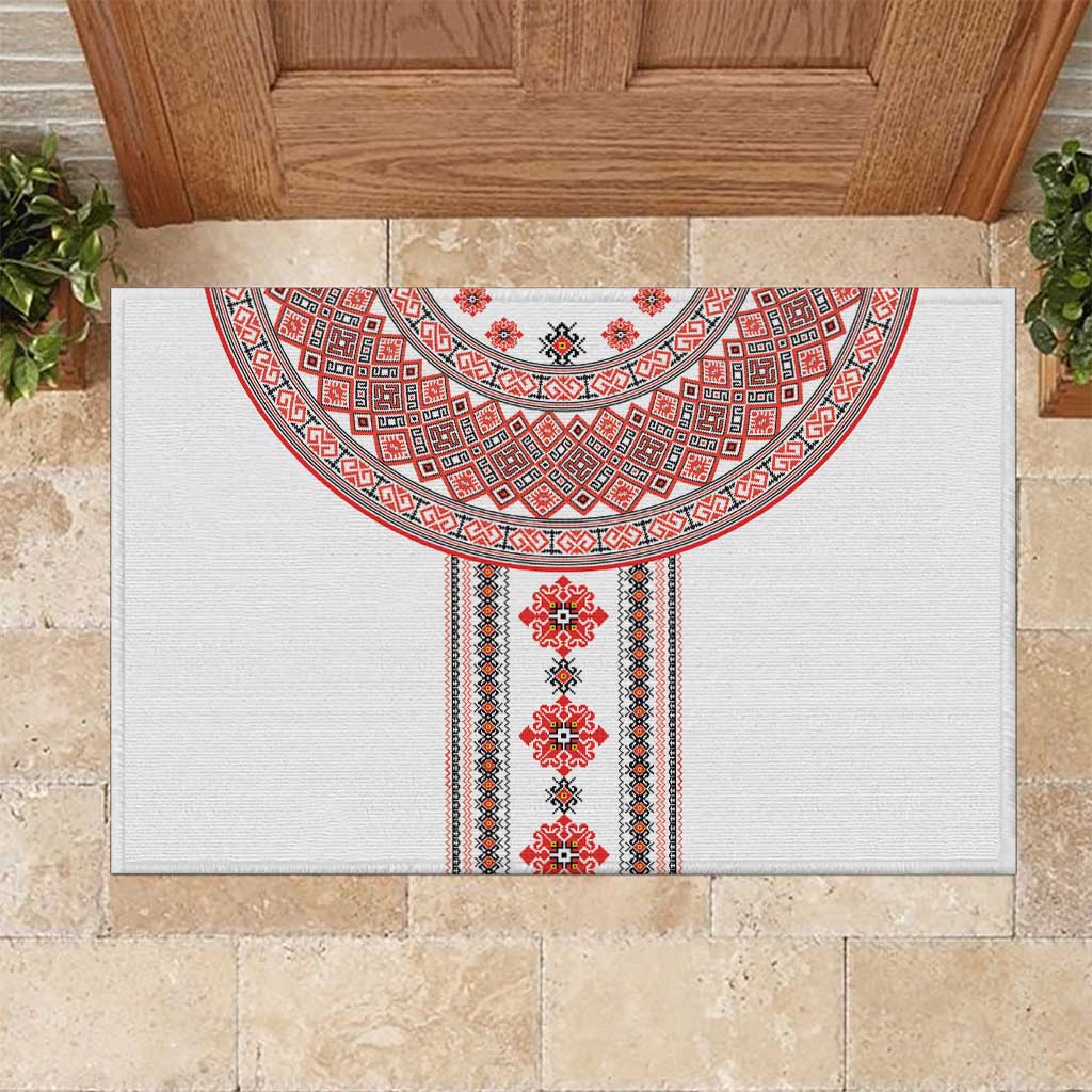 Bulgarian Embroidery Style Seamless Pattern Rubber Doormat