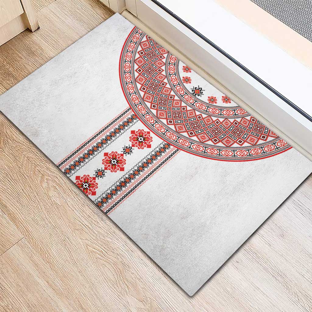 Bulgarian Embroidery Style Seamless Pattern Rubber Doormat