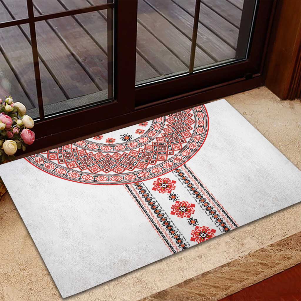 Bulgarian Embroidery Style Seamless Pattern Rubber Doormat