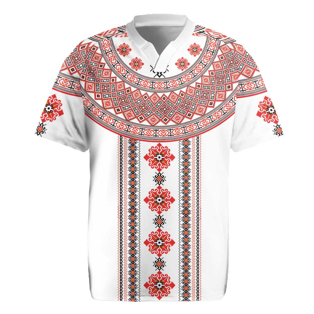Bulgarian Embroidery Style Seamless Pattern Rugby Jersey