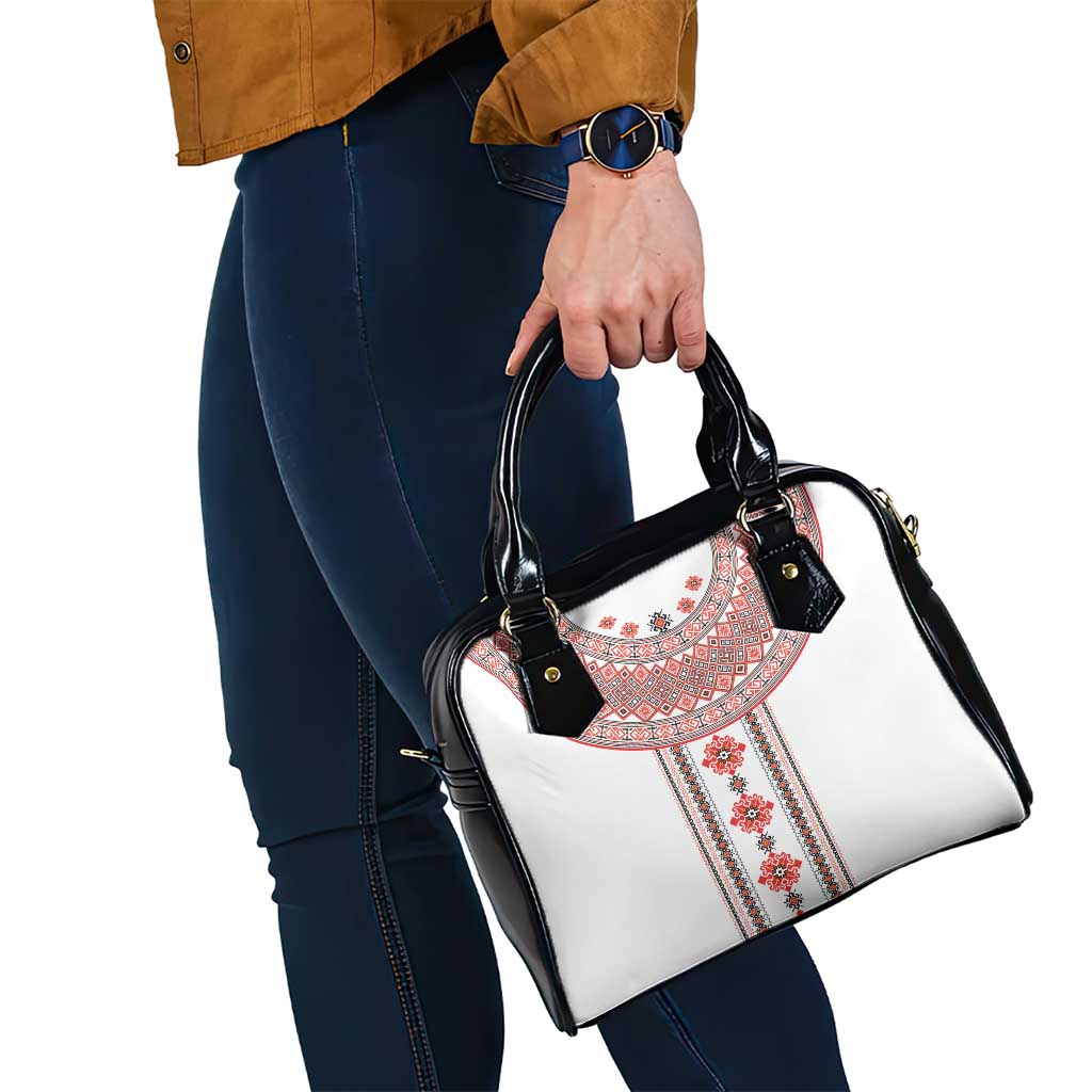 Bulgarian Embroidery Style Seamless Pattern Shoulder Handbag