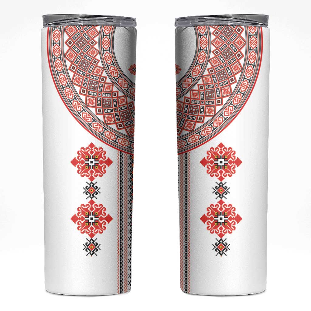 Bulgarian Embroidery Style Seamless Pattern Skinny Tumbler
