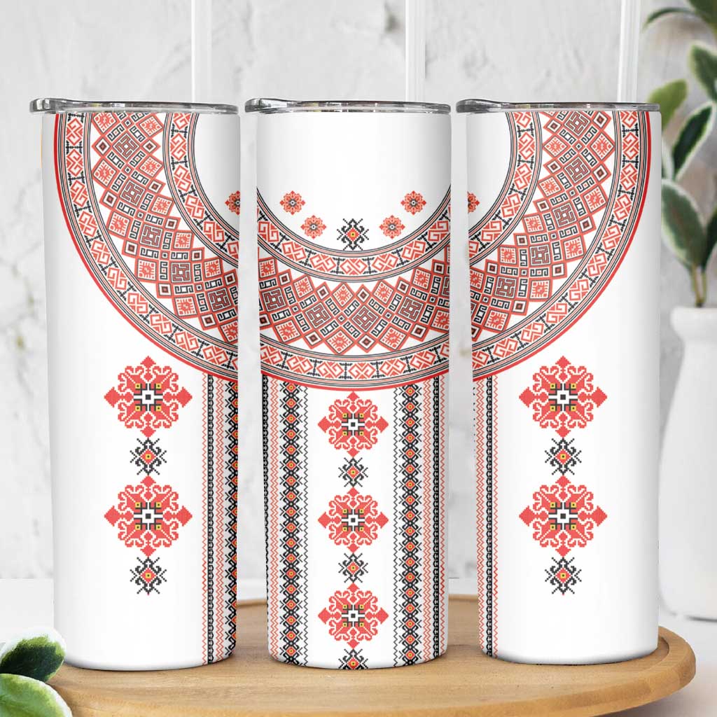 Bulgarian Embroidery Style Seamless Pattern Skinny Tumbler