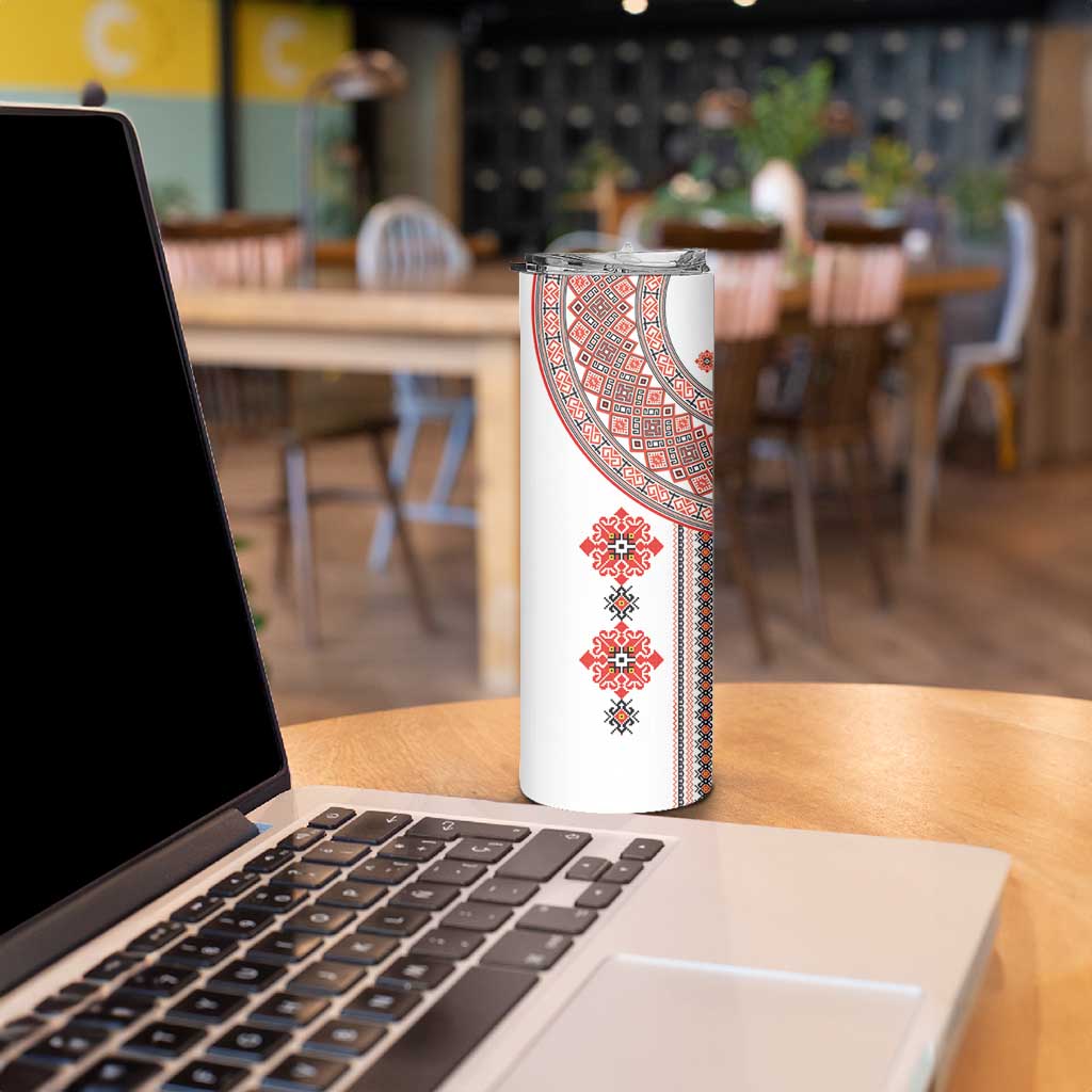Bulgarian Embroidery Style Seamless Pattern Skinny Tumbler