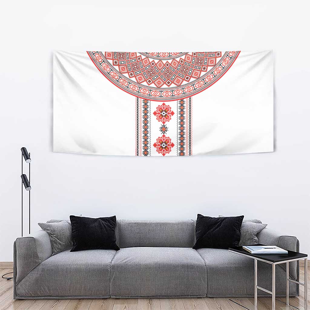 Bulgarian Embroidery Style Seamless Pattern Tapestry