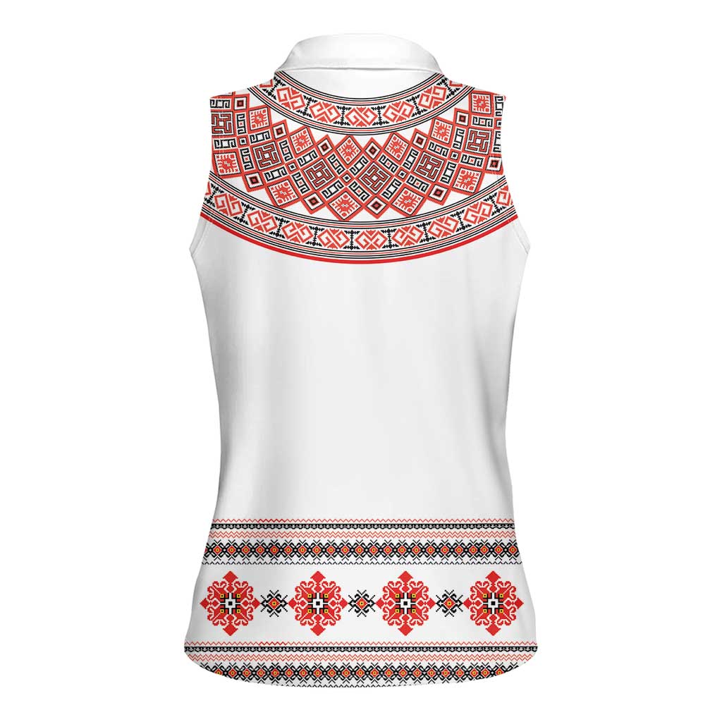 Bulgarian Embroidery Style Seamless Pattern Women Sleeveless Polo Shirt