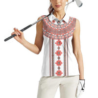 Bulgarian Embroidery Style Seamless Pattern Women Sleeveless Polo Shirt