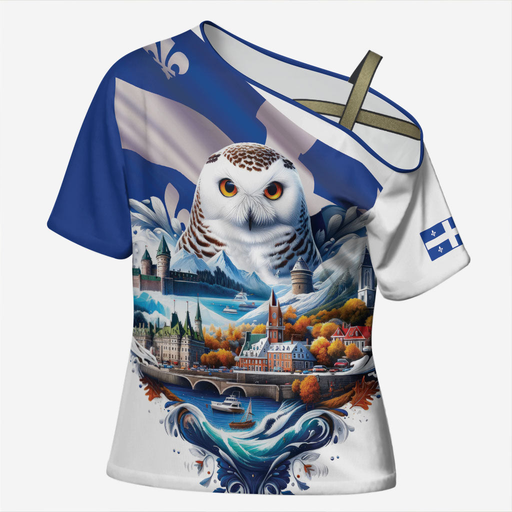 Quebec Snowy Owl Heritage Cross Shoulder Shirt Flag Day Edition