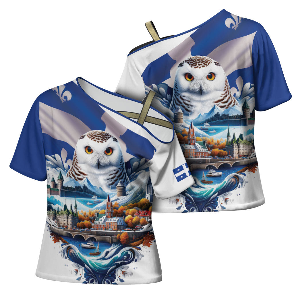 Quebec Snowy Owl Heritage Cross Shoulder Shirt Flag Day Edition