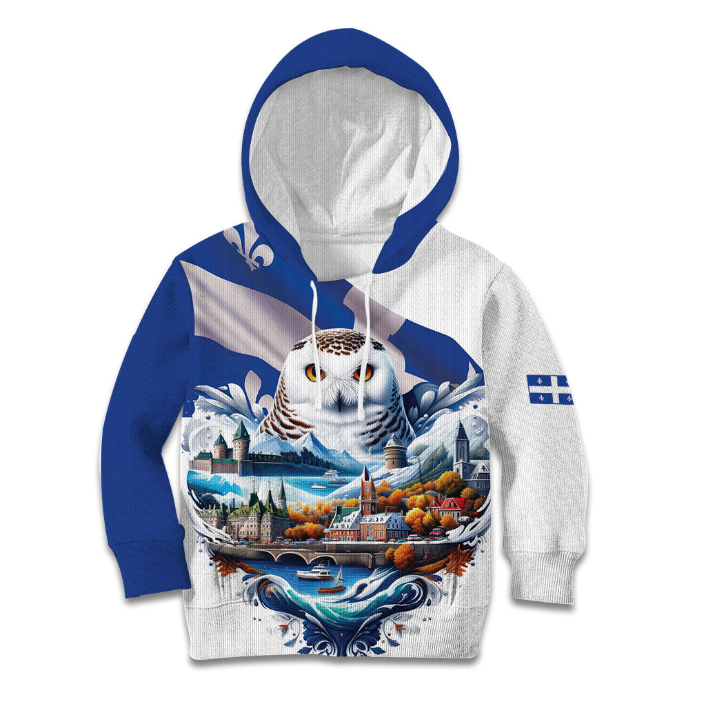 Quebec Snowy Owl Heritage Kid Hoodie Flag Day Edition