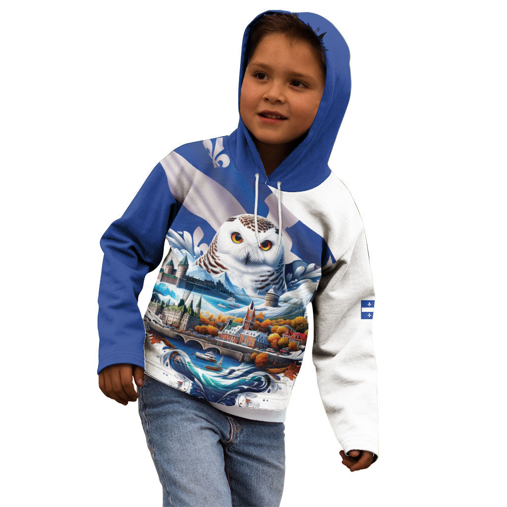 Quebec Snowy Owl Heritage Kid Hoodie Flag Day Edition