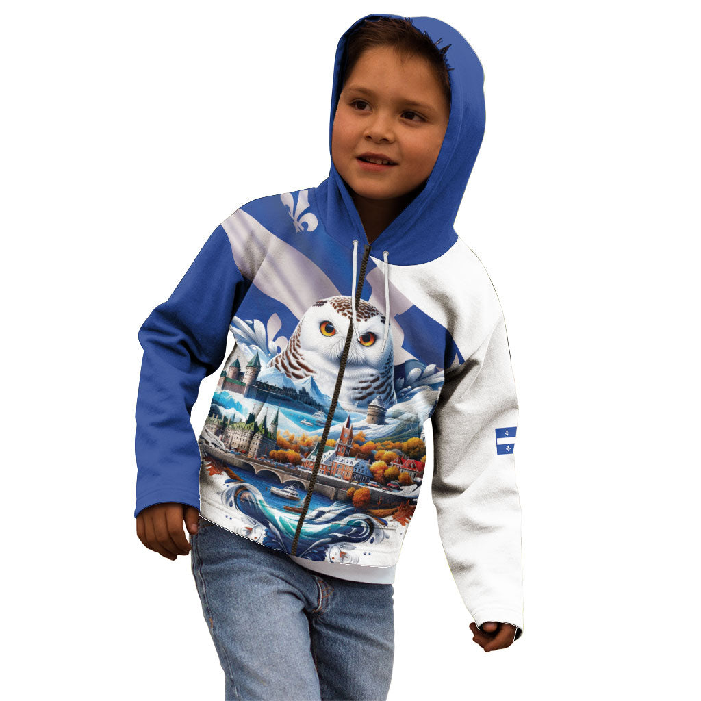 Quebec Snowy Owl Heritage Kid Hoodie Flag Day Edition