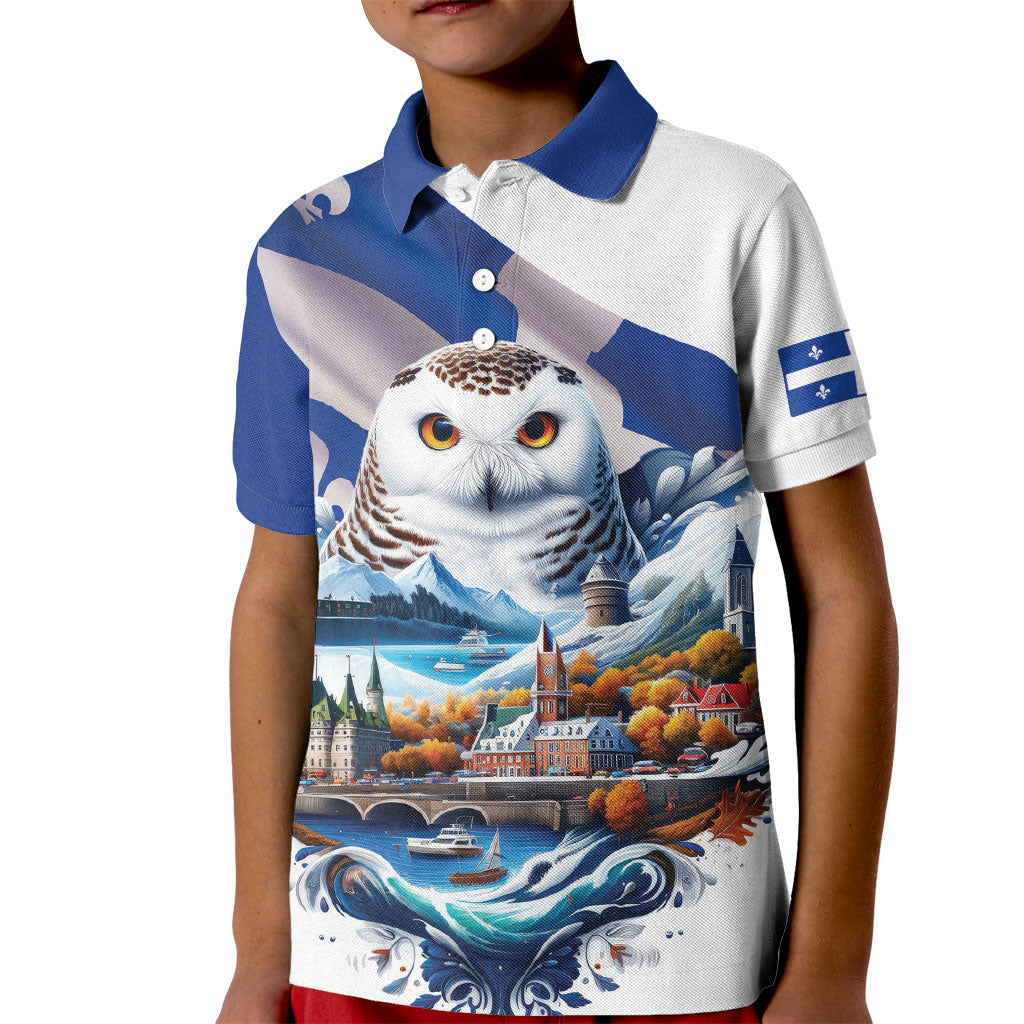 Quebec Snowy Owl Heritage Kid Polo Shirt Flag Day Edition