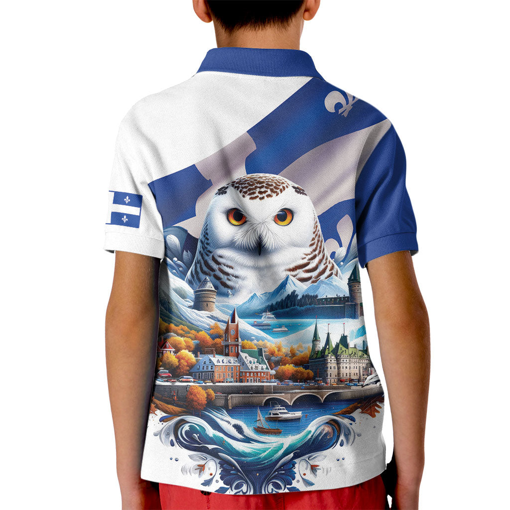 Quebec Snowy Owl Heritage Kid Polo Shirt Flag Day Edition