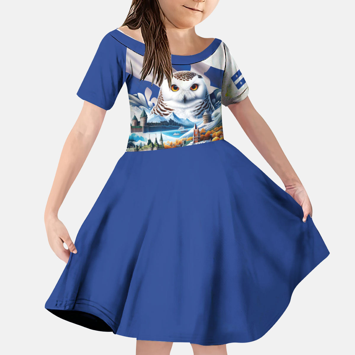 Quebec Snowy Owl Heritage Kid Short Sleeve Dress Flag Day Edition
