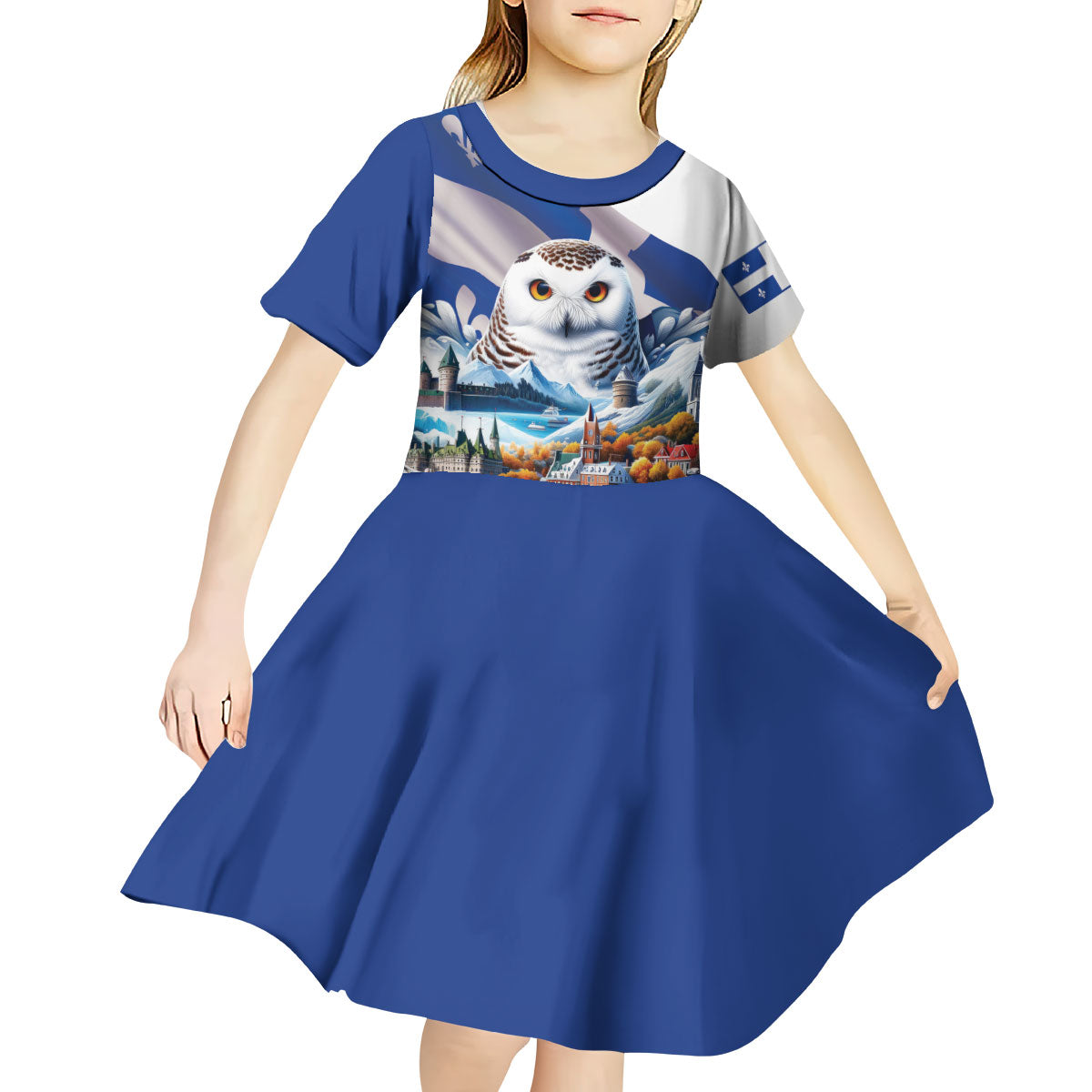 Quebec Snowy Owl Heritage Kid Short Sleeve Dress Flag Day Edition