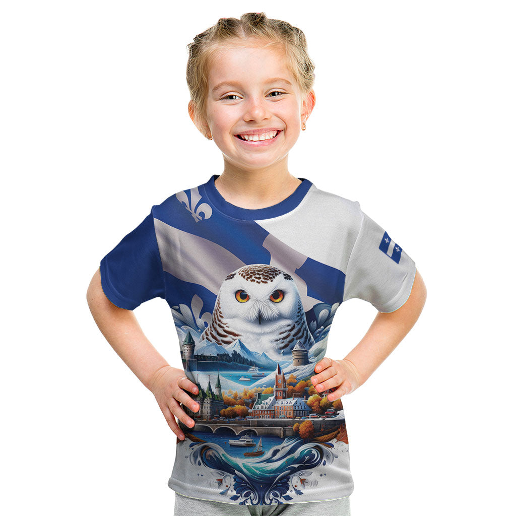Quebec Snowy Owl Heritage Kid T Shirt Flag Day Edition