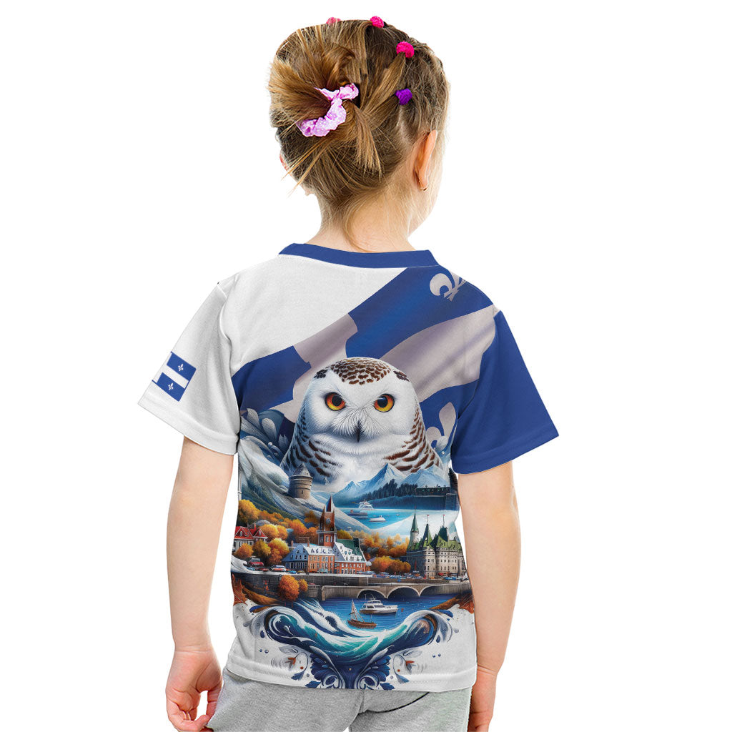 Quebec Snowy Owl Heritage Kid T Shirt Flag Day Edition