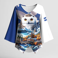 Quebec Snowy Owl Heritage Kimono Sleeve Blouse Flag Day Edition