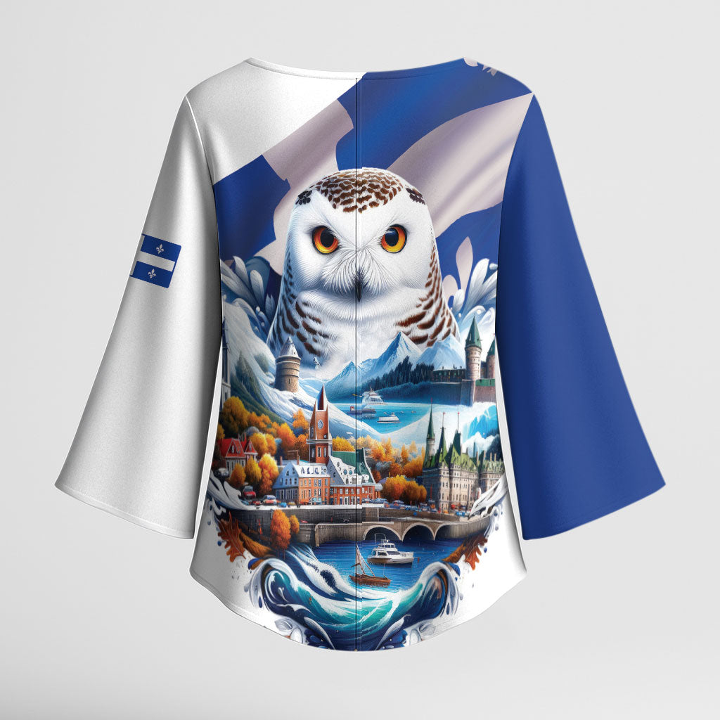 Quebec Snowy Owl Heritage Kimono Sleeve Blouse Flag Day Edition