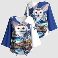 Quebec Snowy Owl Heritage Kimono Sleeve Blouse Flag Day Edition