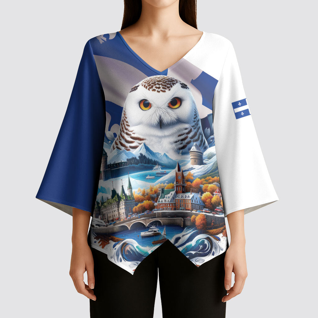 Quebec Snowy Owl Heritage Kimono Sleeve Blouse Flag Day Edition