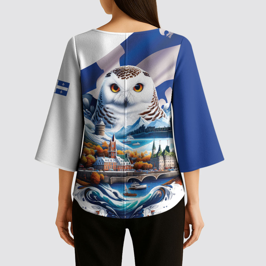 Quebec Snowy Owl Heritage Kimono Sleeve Blouse Flag Day Edition