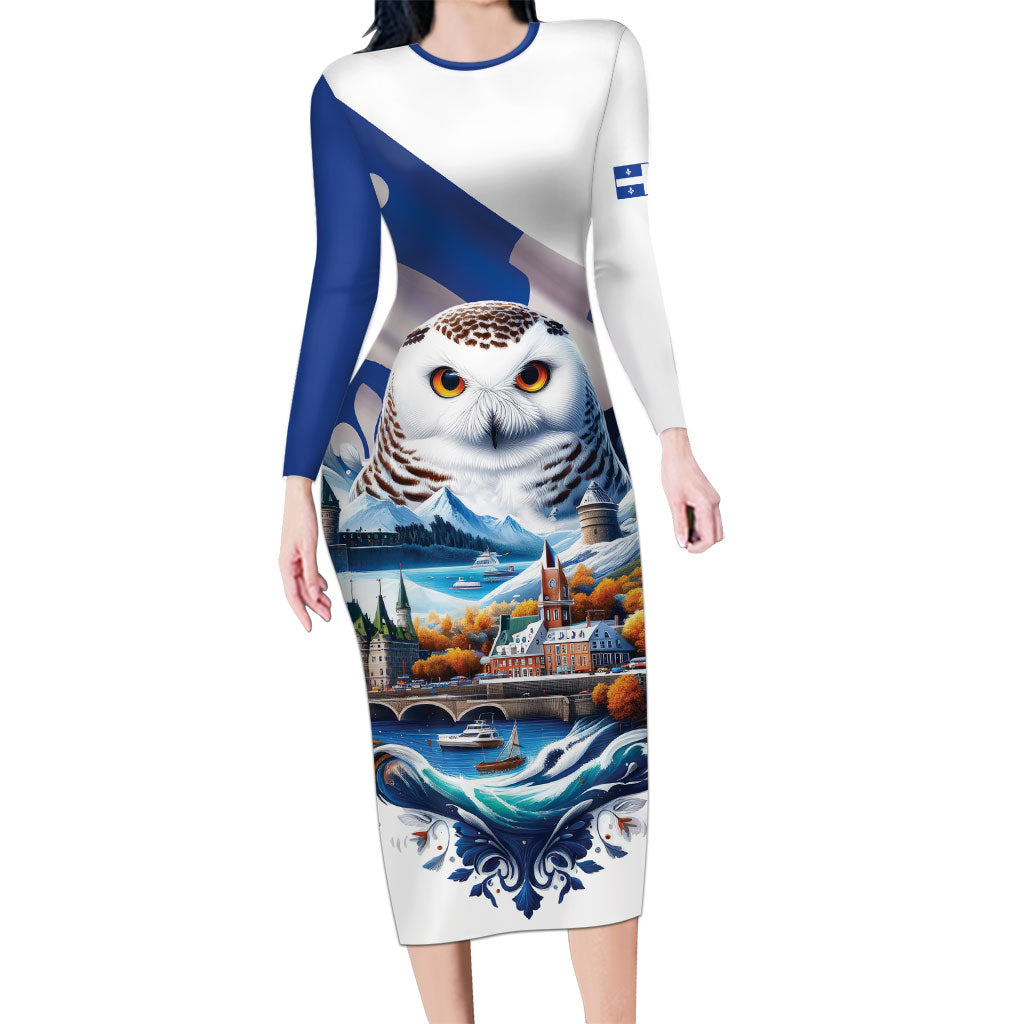 Quebec Snowy Owl Heritage Long Sleeve Bodycon Dress Flag Day Edition